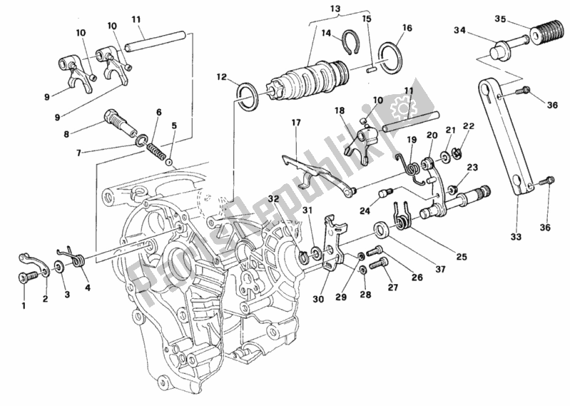 All parts for the Gear Change Mechanism of the Ducati Superbike 916 R 1997